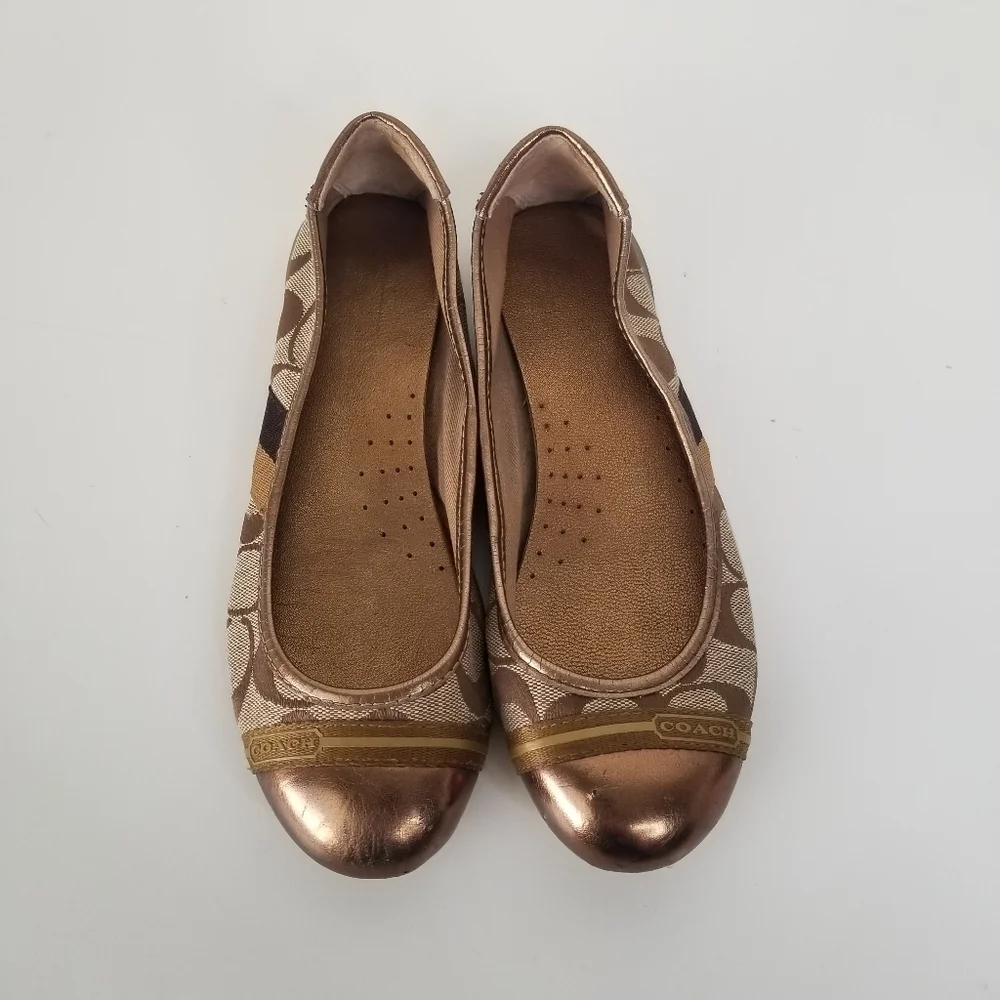 Coach Bronze Gold Canvas Logo Ballet Flats Size 6B